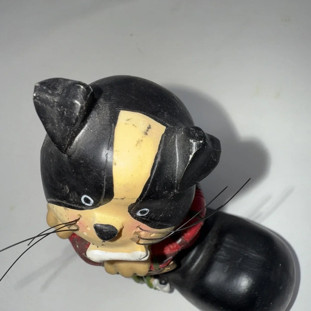 Christmas bobble head Dog Puppy In Black Boot Resin Figurine Scuffs